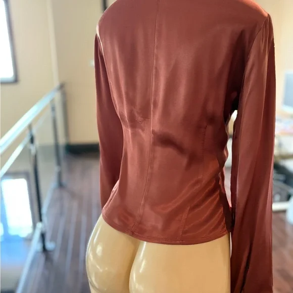 Elegant Satin Ruched Blouse - Rust - Picture 2 of 6